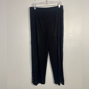 Exclusively Misook Womens L Black Knit Ankle Pant Pull On Wide Leg Split Hem